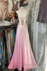 Vintage Mermaid Halter Sleeveless Long Ombre Pink Evening Dress Semi Formal Prom Dresses